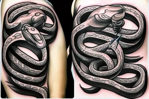 Snake eating its tail, clock, two pronged tuning fork tattoo idea