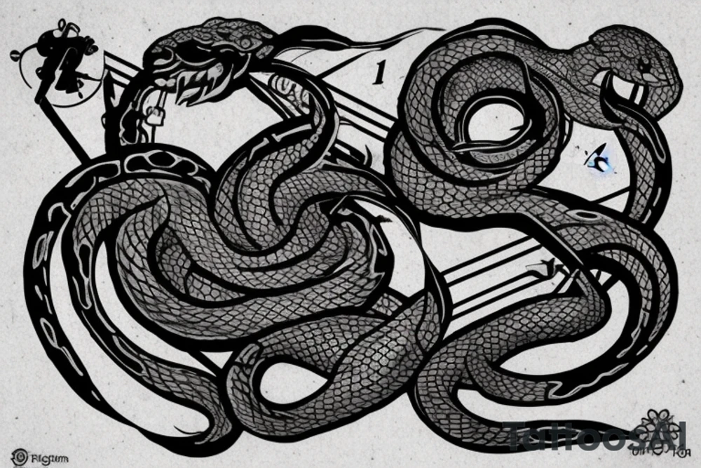 Snake eating its tail, two clocks, forged in flame tattoo idea