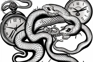 Snake eating its tail, two clocks, forged in flame tattoo idea