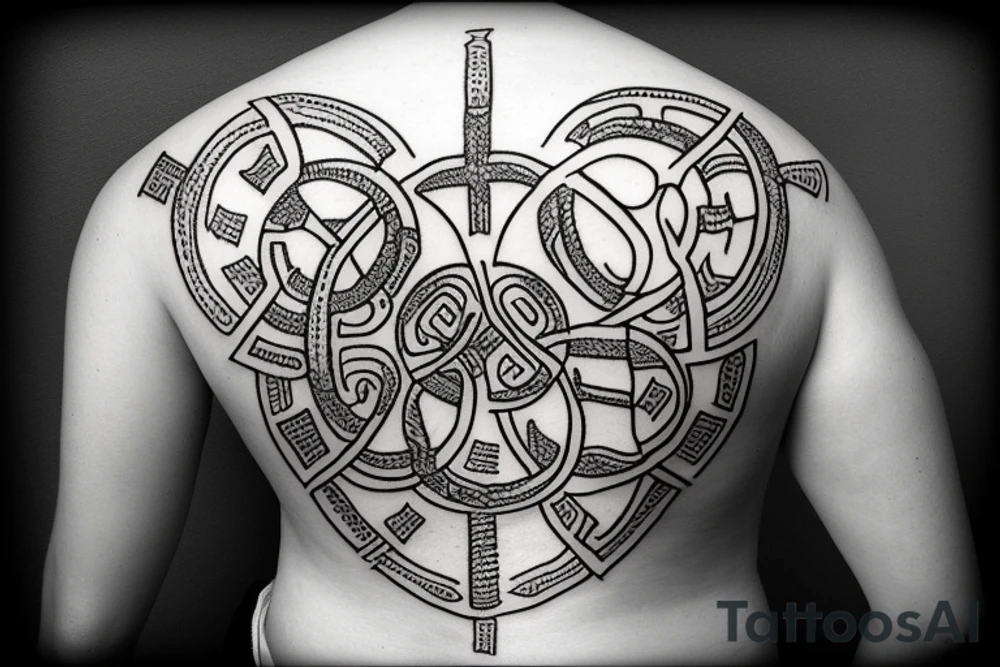 Nordic runes in circle form on the back tattoo idea