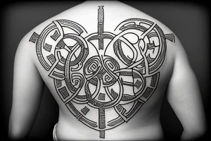 Nordic runes in circle form on the back tattoo idea