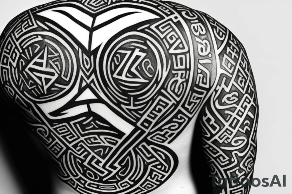 Nordic runes as a circle on the back tattoo idea