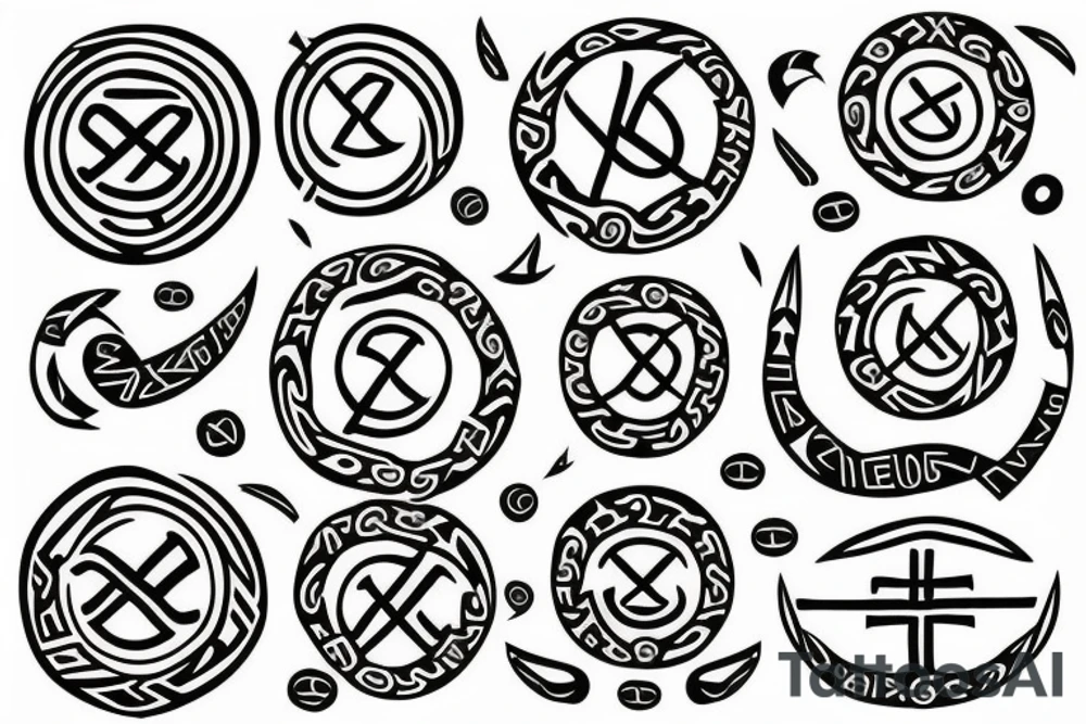 Nordic runes as a multiple circles on the back. it should look like a seal tattoo idea