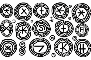 Nordic runes as a multiple nested circles, 
on the back. it should look like a seal tattoo idea