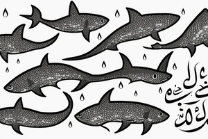 Small sharks swimming around an arabic word. tattoo idea