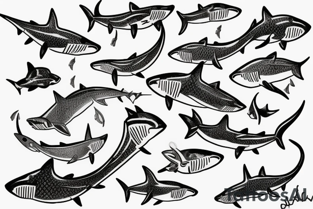 small sharks swimming tattoo idea