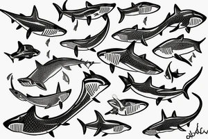 small sharks swimming tattoo idea
