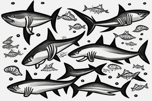 small sharks swimming, top view tattoo idea