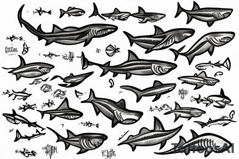small sharks swimming, top view tattoo idea