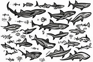 small sharks swimming, top view tattoo idea