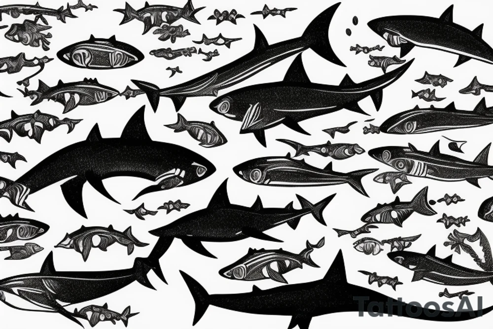 small sharks swimming, top view tattoo idea