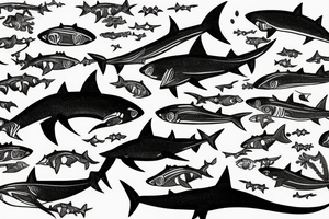 small sharks swimming, top view tattoo idea