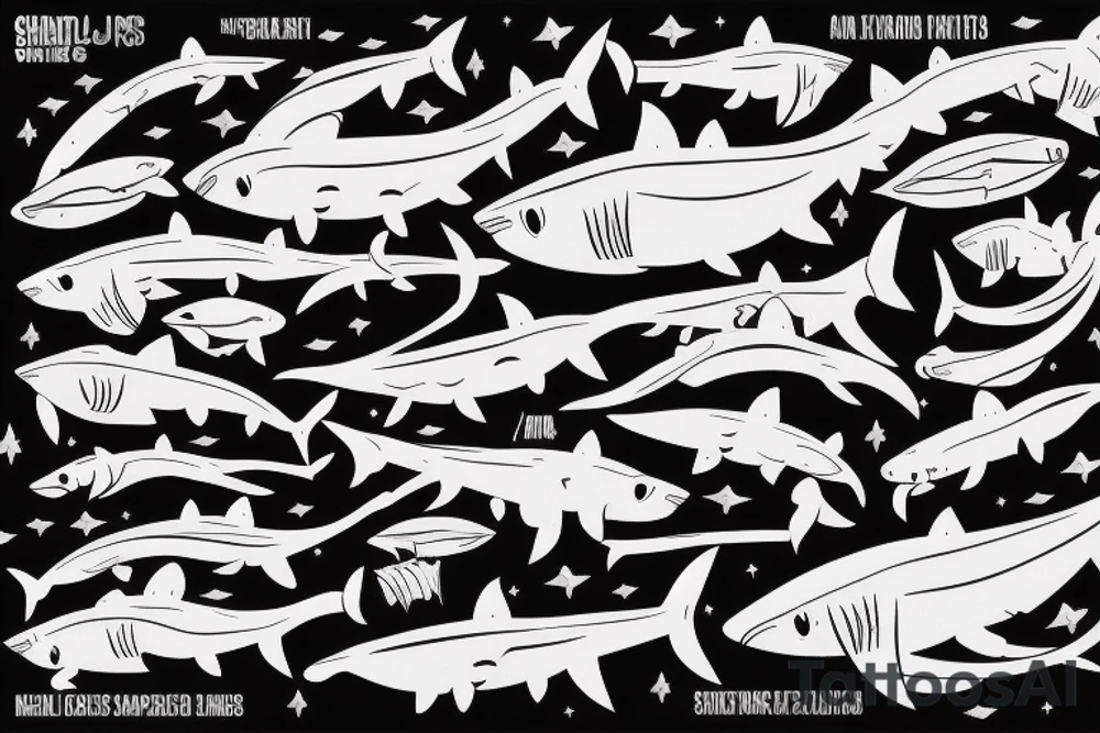 Small sharks swimming around an arabic word, the sharks will be looked at from the top. tattoo idea