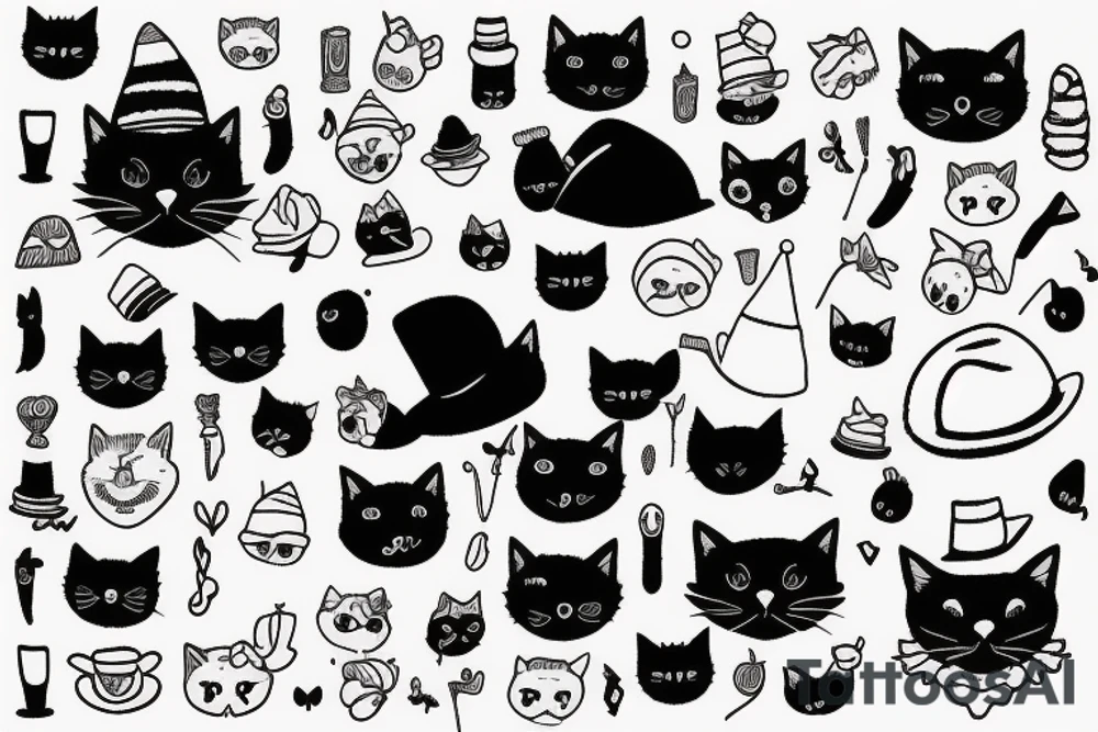 Black cat with a funny hat and sweater tattoo idea