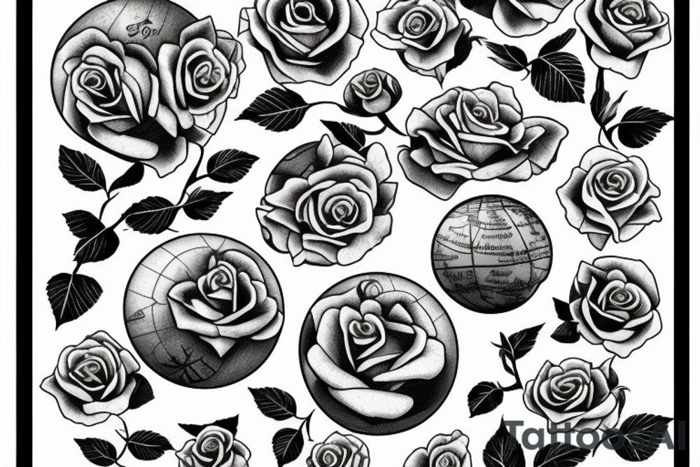 A globe with roses tattoo idea