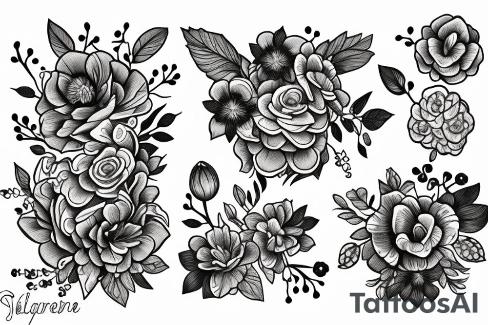 Name Valentina and flowers tattoo idea