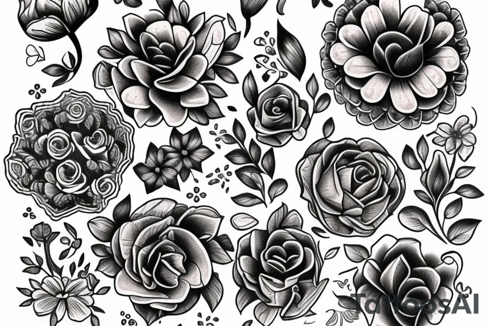 Name Valentina and flowers tattoo idea