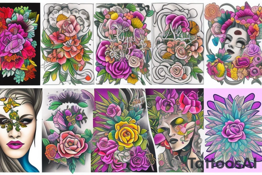 Name Valentina and color flowers tattoo idea