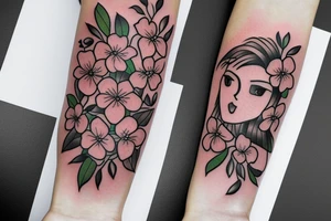 Draw Bracelett with a color flowers and draw name Valentina. tattoo idea