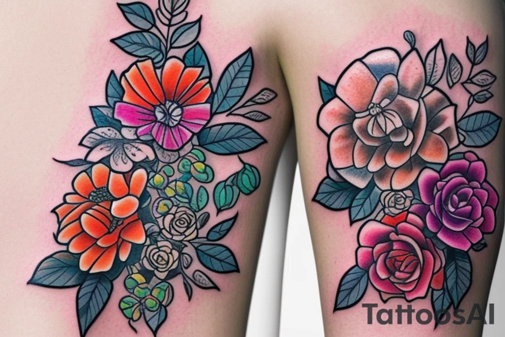 Draw Bracelett with a color flowers and draw name Valentina. tattoo idea