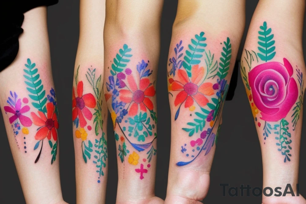Draw Bracelett with a color flowers tattoo idea