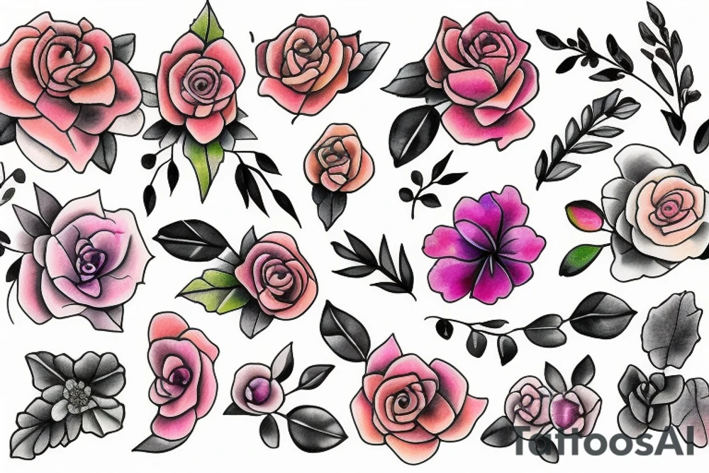 Draw Bracelett with a color flowers tattoo idea