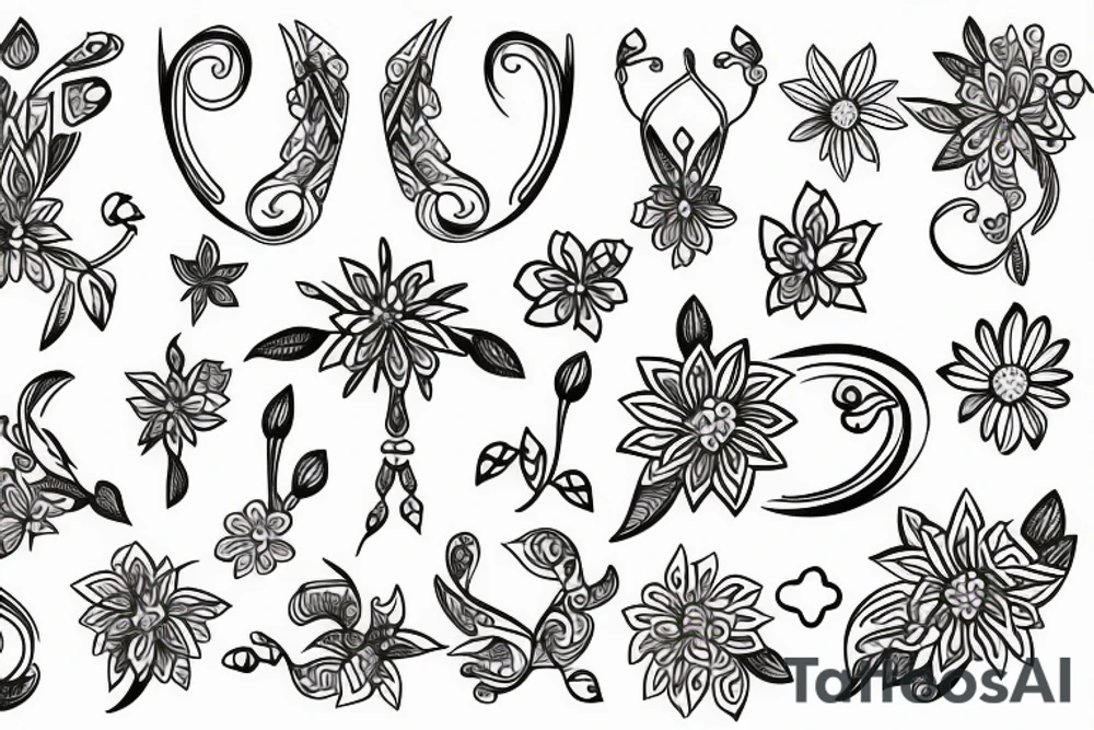 Draw Bracelett with a color flowers tattoo idea