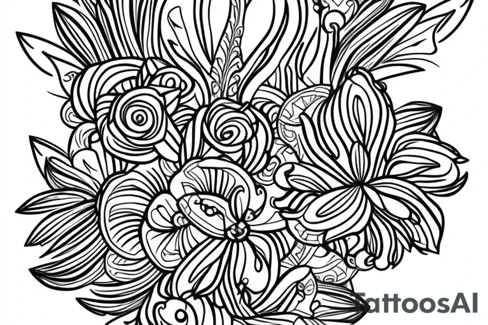 Draw Bracelett with a color flowers tattoo idea