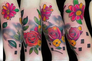 color flowers and letters tattoo idea