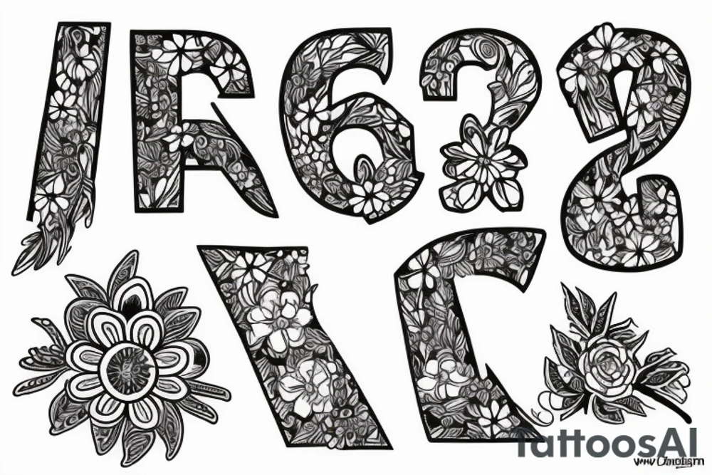 color flowers and letters tattoo idea