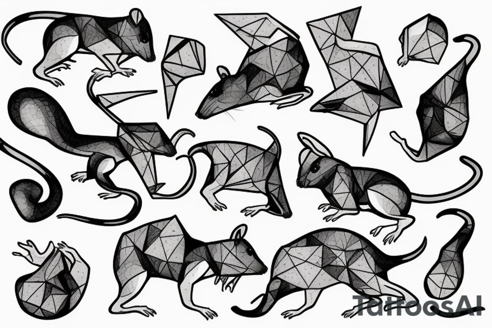 Polygonal rat collapsing like stone tattoo idea
