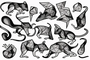 Polygonal rat collapsing like stone tattoo idea