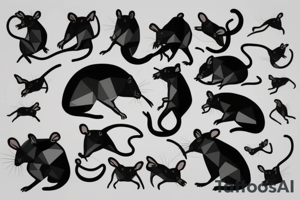 Polygonal rat collapsing like stone tattoo idea