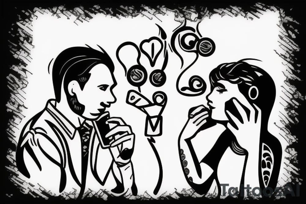 2 people talking on the phone tattoo idea