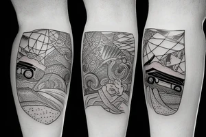 snowboard, fine line tattoo on leg tattoo idea