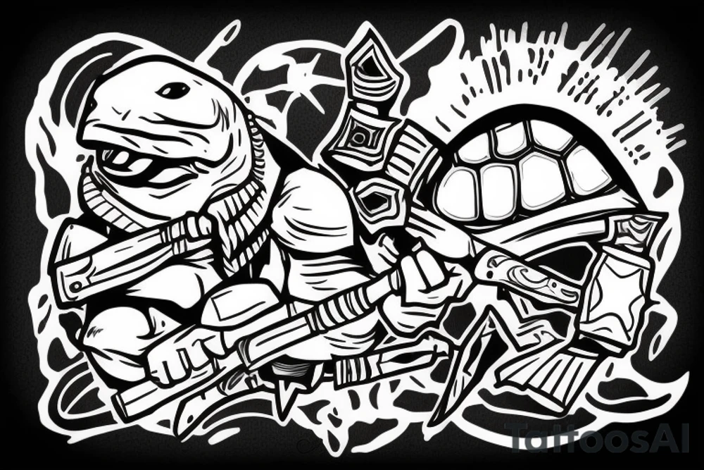 turtle soldier with knife and gun tattoo idea