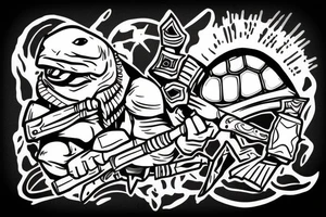 turtle soldier with knife and gun tattoo idea