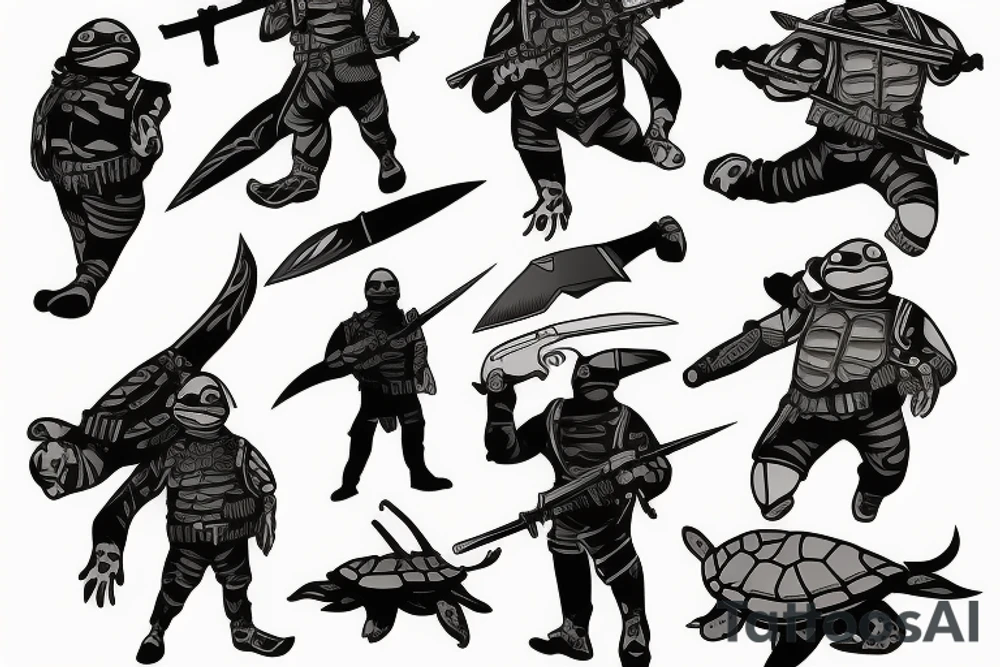 turtle soldier with knife and gun tattoo idea