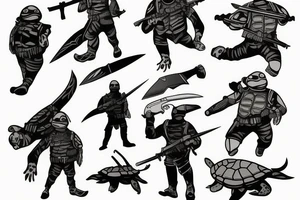 turtle soldier with knife and gun tattoo idea