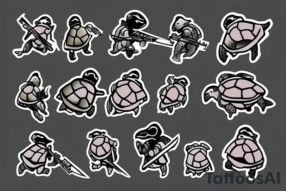 turtle soldier with knife and gun tattoo idea