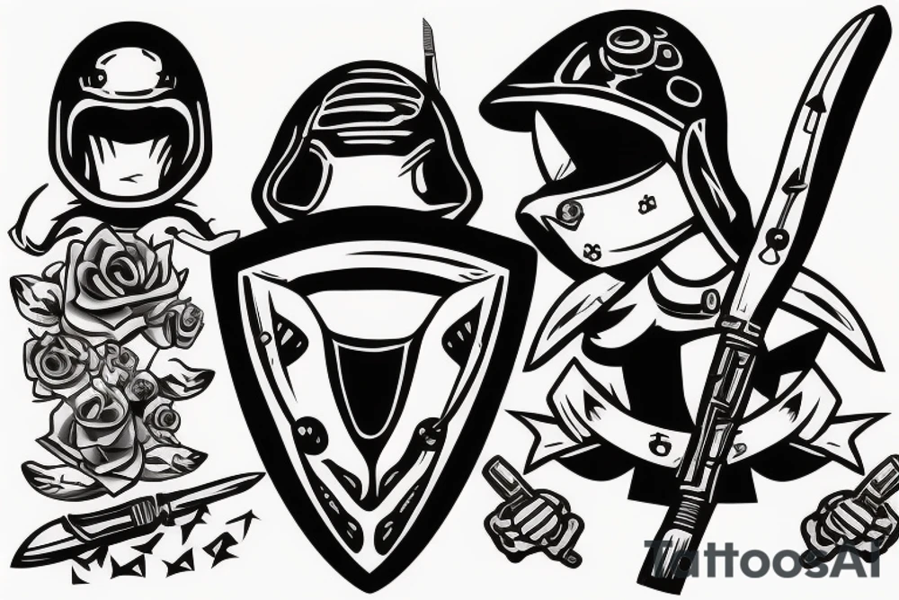 turtle rebel soldier with helmet and knife tattoo idea