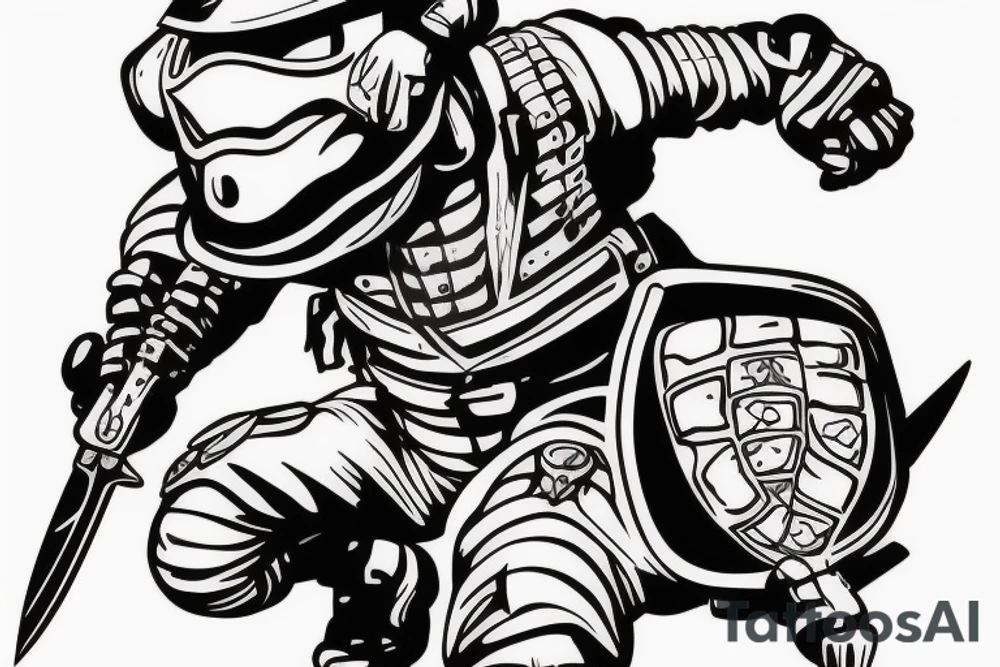 soldier turtle with helmet and knife tattoo idea