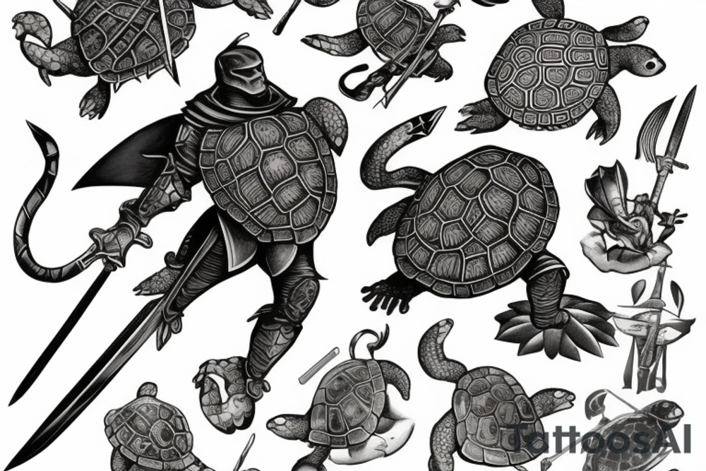 turtle knight with sword tattoo idea