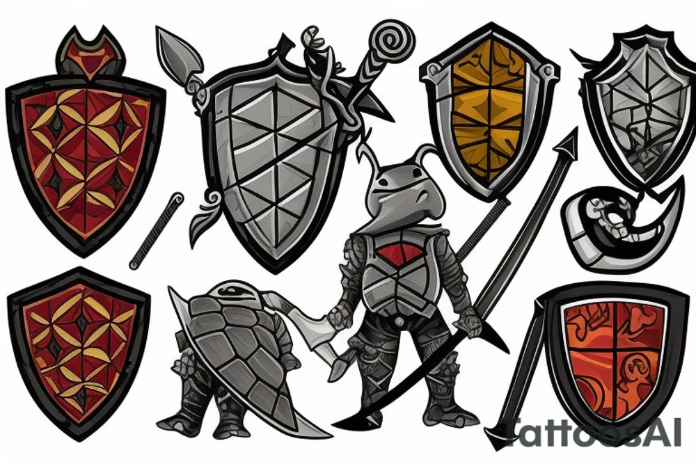 turtle knight with sword tattoo idea