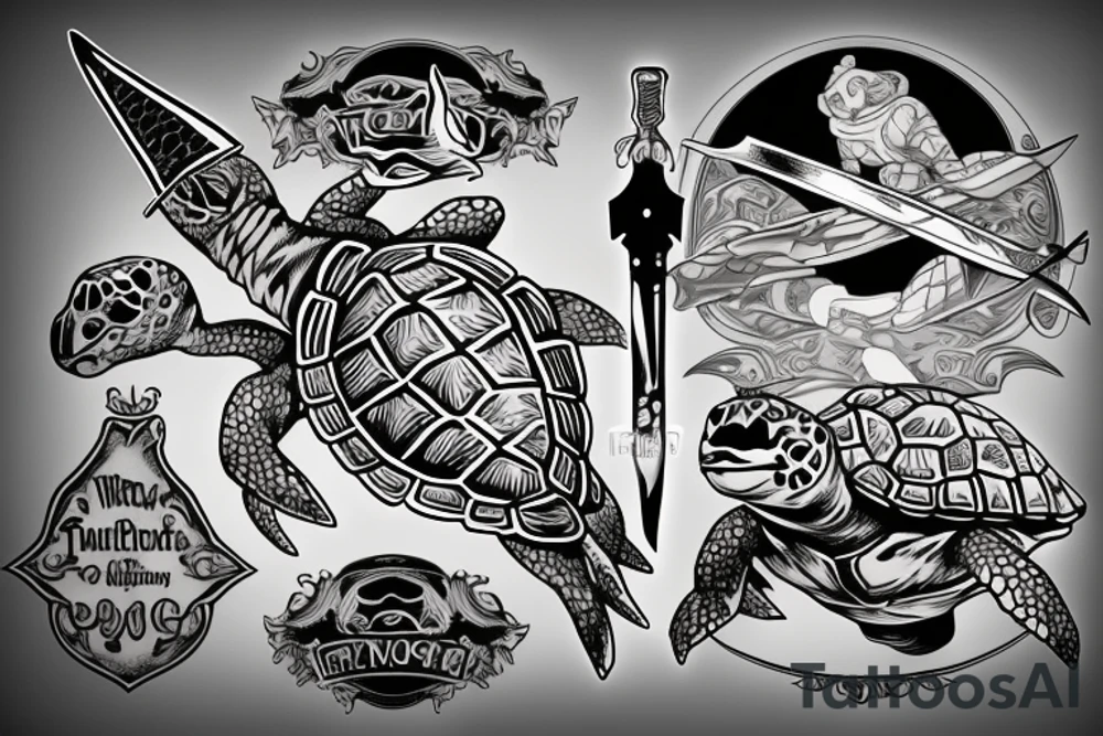 turtle knight with sword tattoo idea