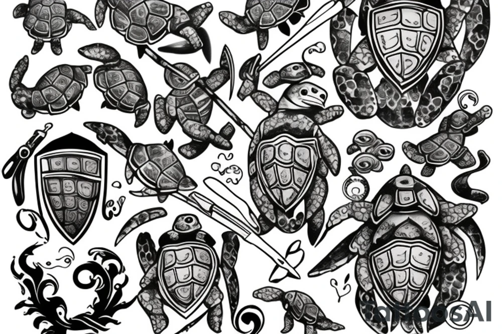 knight with turtle theme tattoo idea
