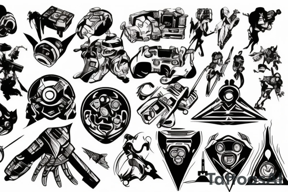 Popular video game collage tattoo idea
