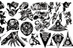 Popular video game collage tattoo idea