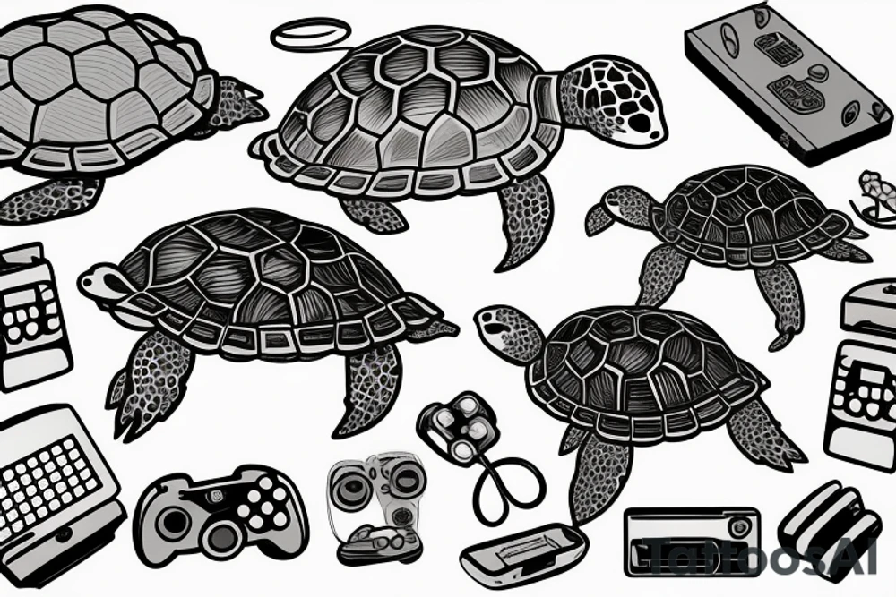 Turtle with a beanie and a video game controller tattoo idea