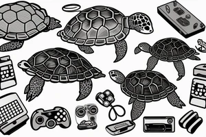 Turtle with a beanie and a video game controller tattoo idea